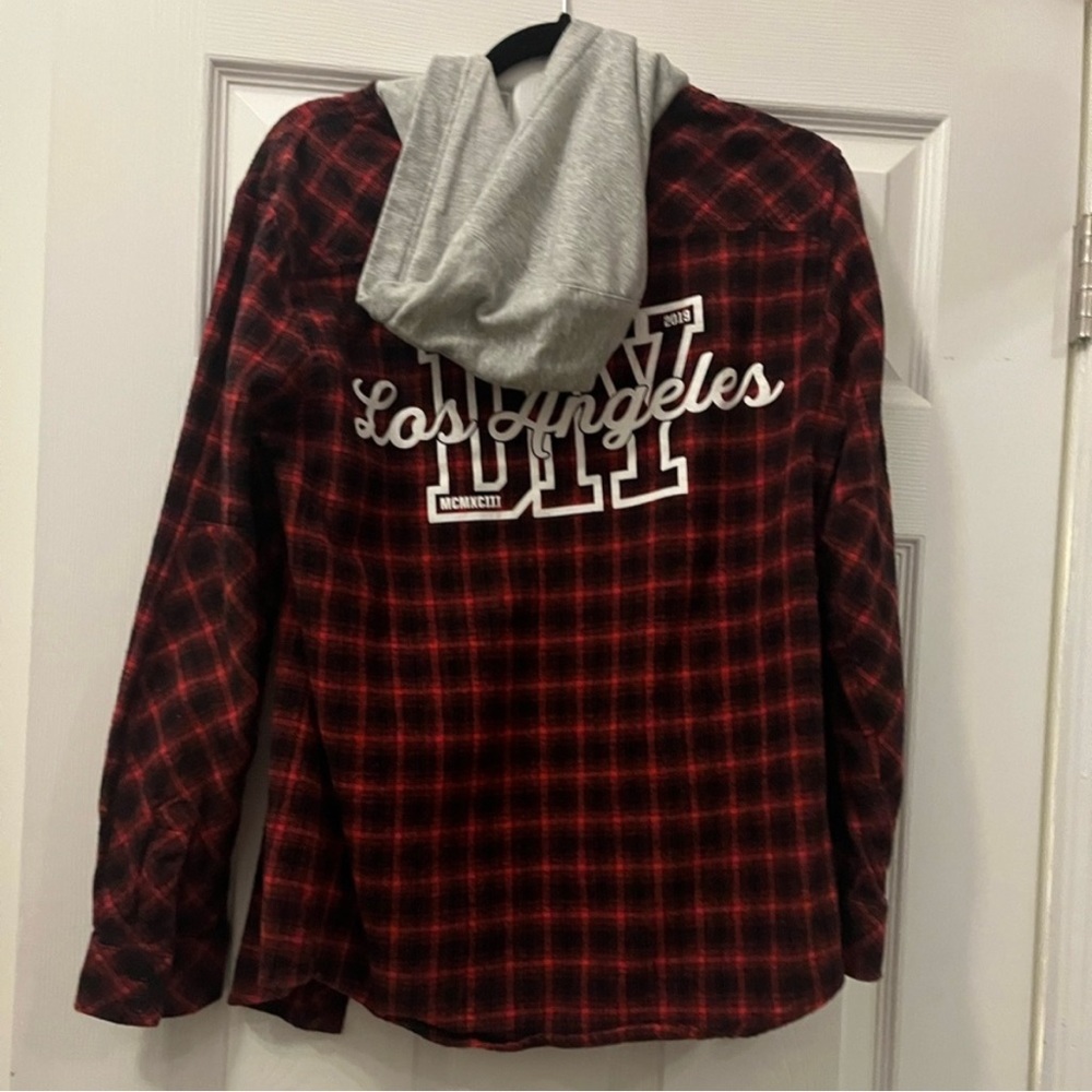 Red and black laurdiy merch flannel